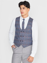 Boys blue and grey checked waistcoat suit