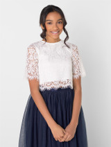 Junior bridesmaids white and navy dress