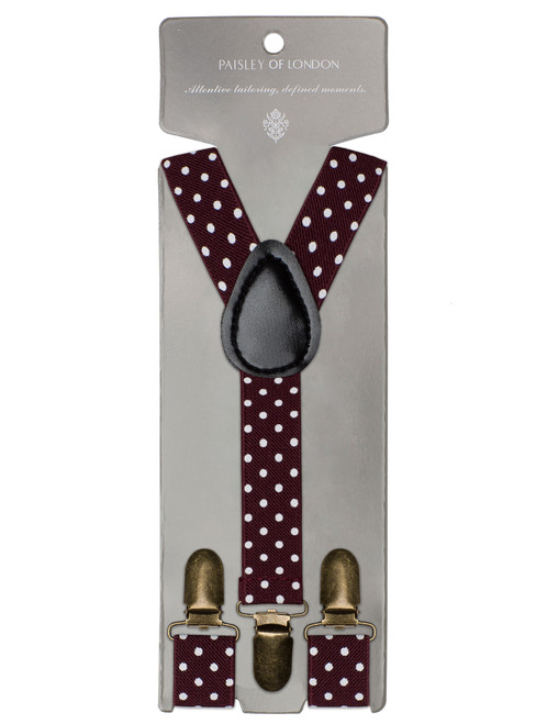 Boys polka dot braces burgundy