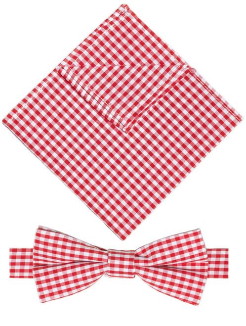 Boys red banded bow tie and hanky set - Gingham