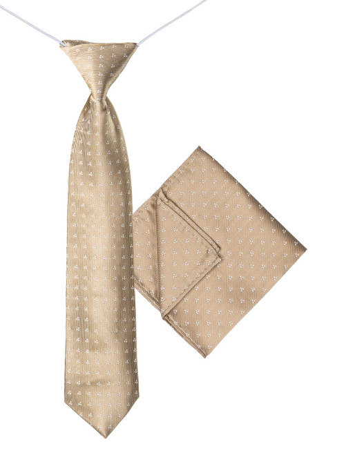 Boys bronze elasticated tie and hanky set - Trio Dot