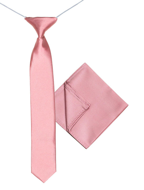 Boys dusky pink elasticated tie and hanky set