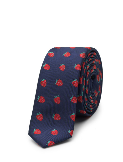 Boys Wimbledon strawberry print tie navy