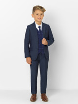 boys navy & navy check suit