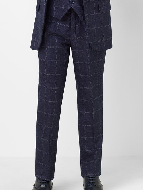 Boys navy check trousers - Conor