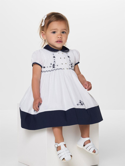Girls white and navy sarah louise dress