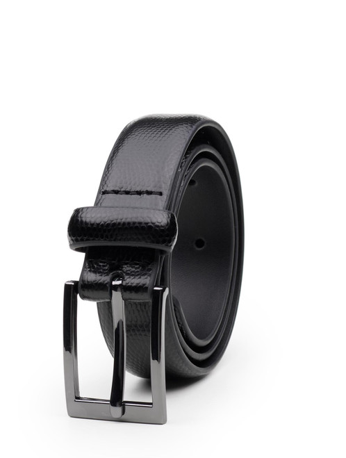Boys black leather snake skin belt