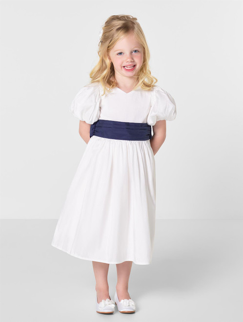Ivory and navy flower girls dress