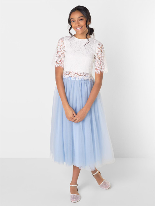 Girls white and blue two piece dress