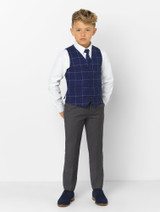Boys Grey Suit with Navy Checked Waistcoat