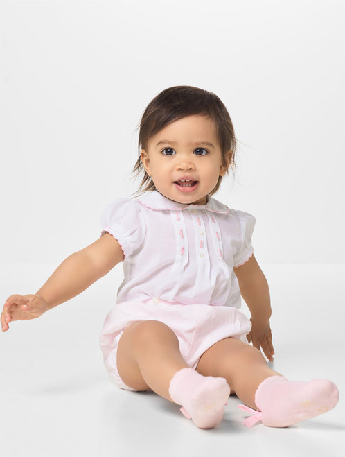Girls white & pink Christening shortie romper