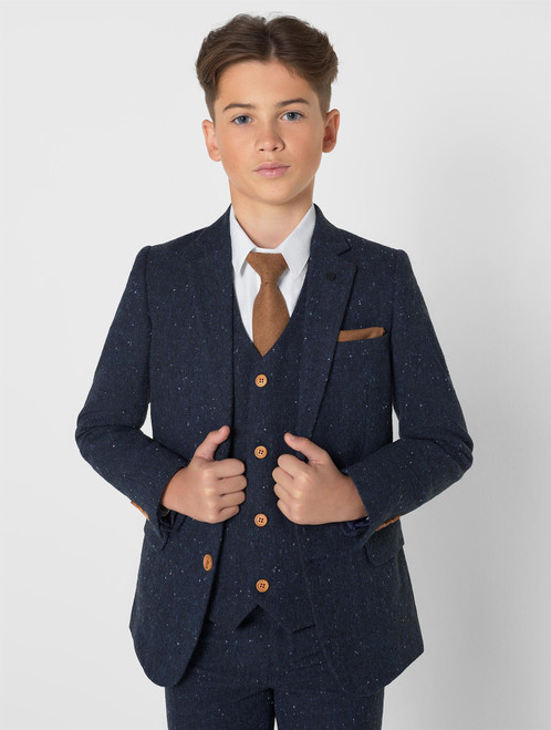 Boys navy tweed suit