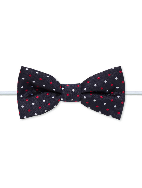 Boys navy elasticated bow tie with England polka dot