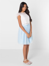 girls white and blue bridesmaid dress