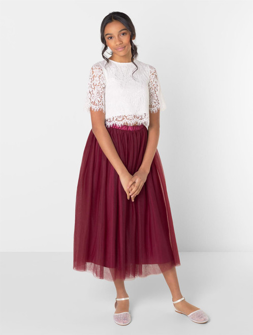 Girls white and wine two piece dress