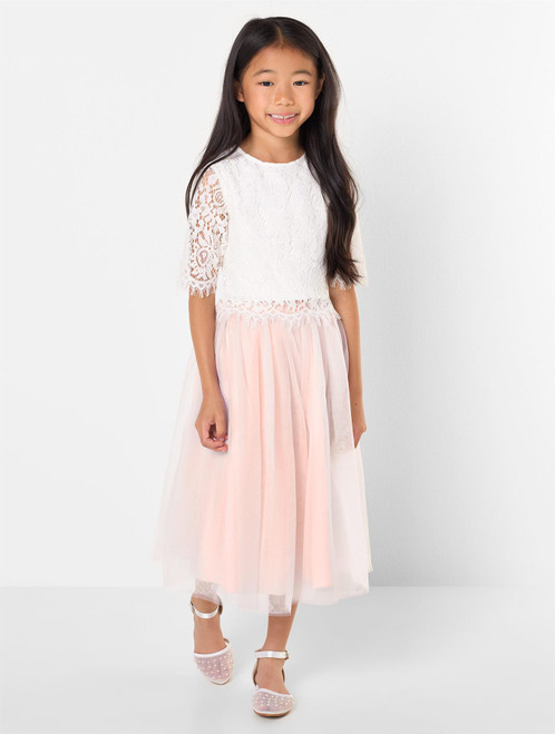 Girls white and pink 2 piece skirt set