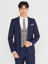 Boys navy and brown checked wedding suit