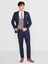 Boys navy & brown checked prom suit