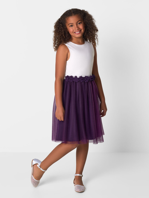 Girls Chi Chi white and berry purple dress