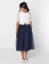 Flower girls white and navy dress
