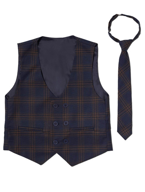 Boys navy check waistcoat