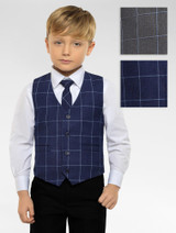 Boys check waistcoat and black trouser set