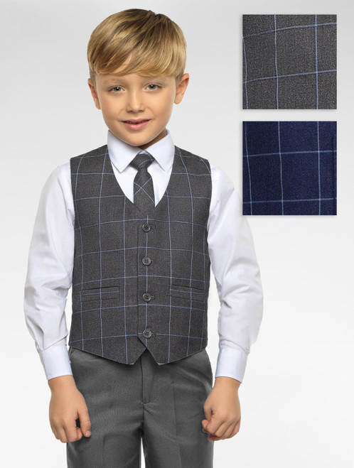 Boys check waistcoat and grey trouser set