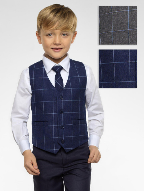 Boys check waistcoat and navy trouser set - Oliver