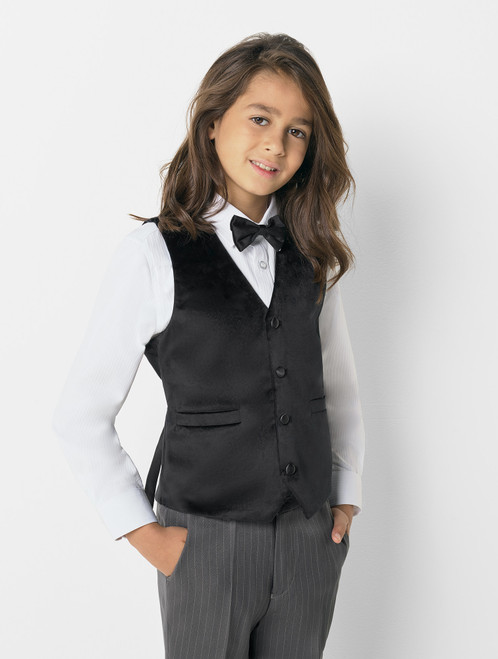 Boys black waistcoat & grey striped trouser suit - Oscar