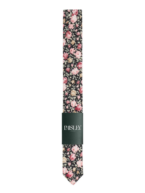 Boys black floral tie
